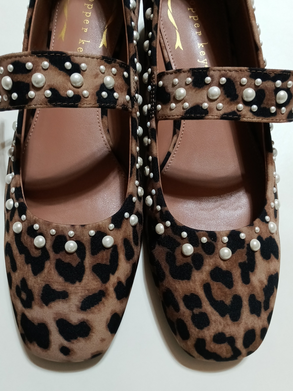 Copper Key Leopard-Print Pearl Mary Jane Block Heel Flats - Brown Size 7.5 - Picture 11 of 13